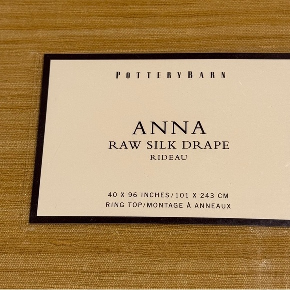 Pottery Barn Anna Raw Silk Drape Rideau Gold 40x96"  & Drapery Rings New - Picture 2 of 6